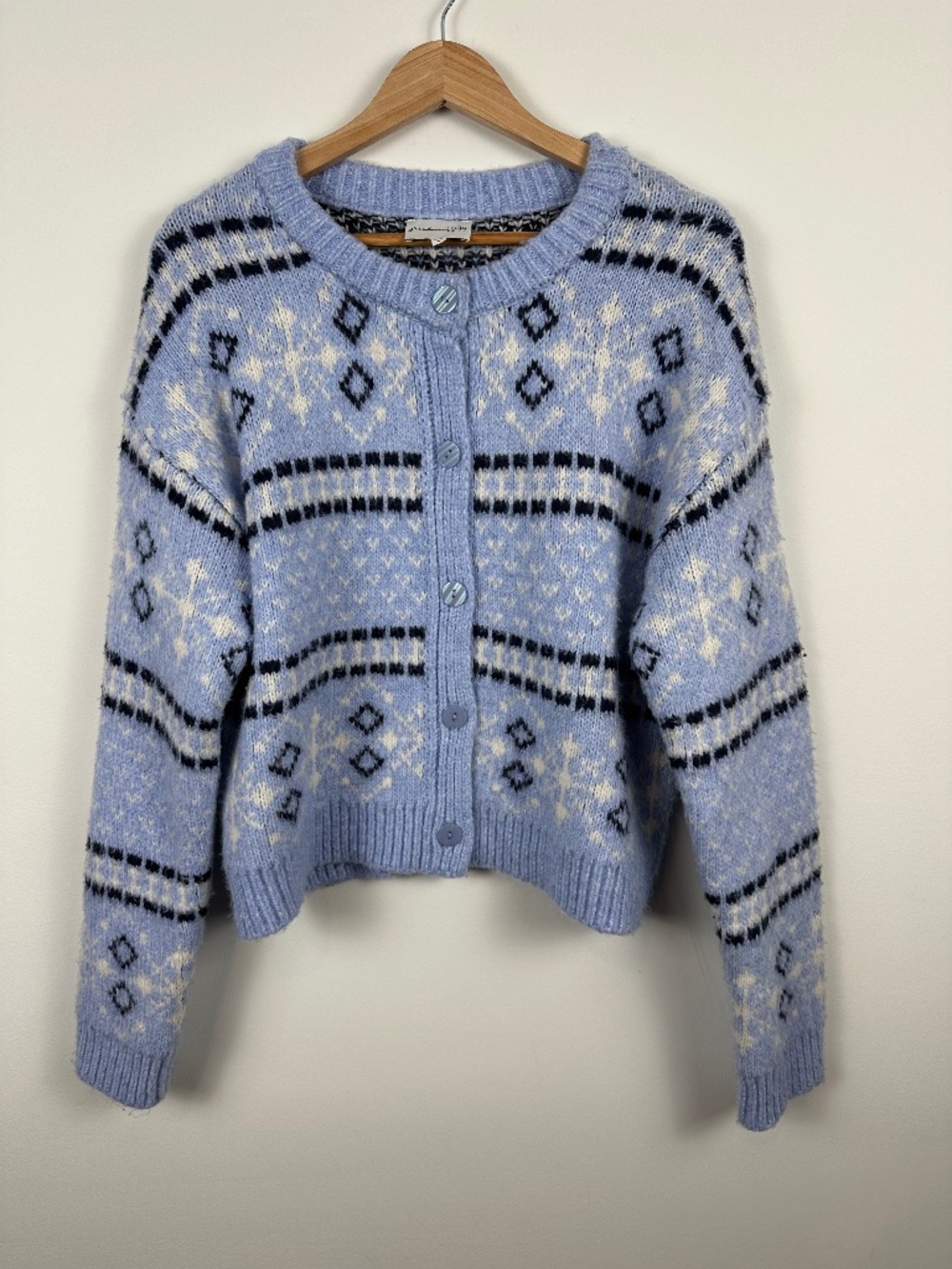 Freshman 1996 Fair Isle Brushed Knit Cardigan Blue Women’s XL
